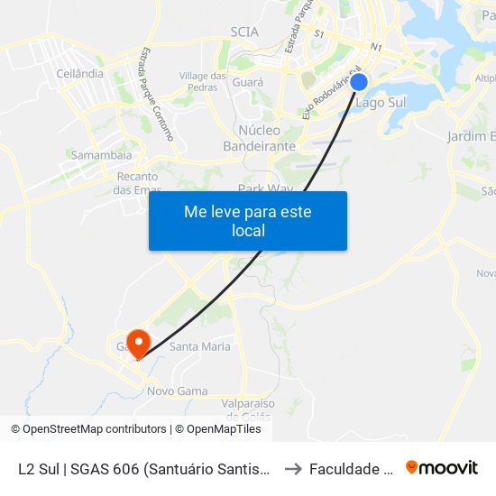 L2 Sul | Sgas 606 (Santuário Do Santissimo Sacramento) to Faculdade Fortium map