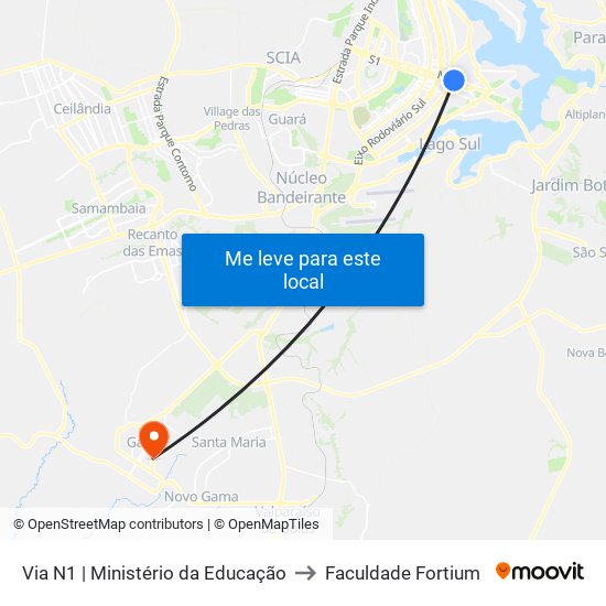 Via N1 | Ministérios Da Defesa (Fab) / Educação to Faculdade Fortium map