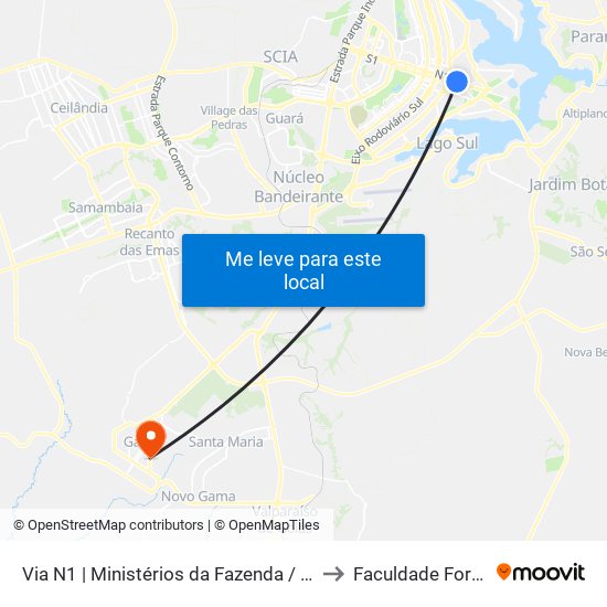 Via N1 | Ministérios da Fazenda / Defesa to Faculdade Fortium map