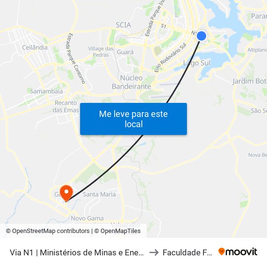 Via N1 | Ministérios De Minas E Energia / Turismo to Faculdade Fortium map