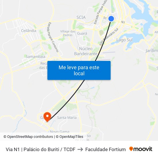 Via N1 | Palácio Do Buriti / Tribunal De Contas Do Df to Faculdade Fortium map