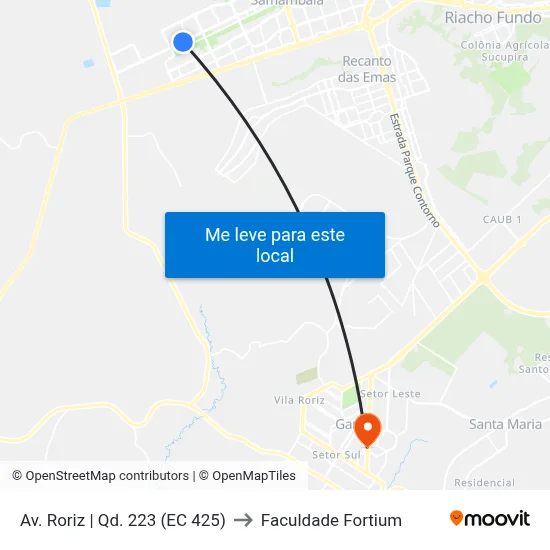 Av. Roriz | Qd. 223 (EC 425) to Faculdade Fortium map