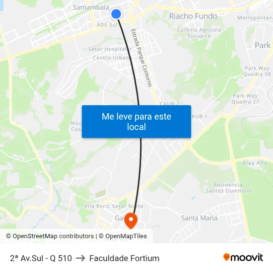 2ª Av.Sul - Q 510 to Faculdade Fortium map