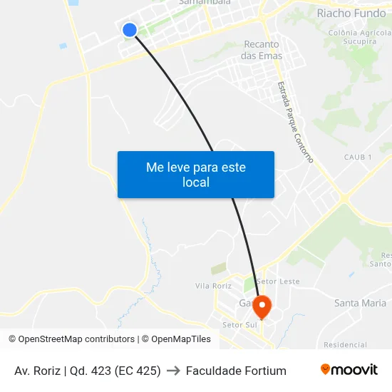 Av. Roriz | Qd. 423 (EC 425) to Faculdade Fortium map
