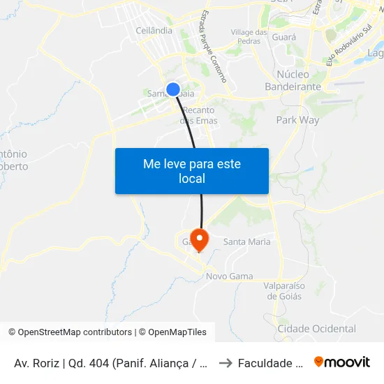 Av. Roriz | Qd. 404 (Panif. Aliança / Samambaia Mall) to Faculdade Fortium map