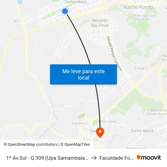1ª Av.Sul - Q 309 (Upa Samambaia/Caps Ad) to Faculdade Fortium map