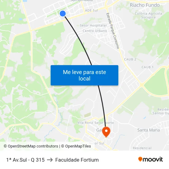 1ª Av.Sul - Q 315 to Faculdade Fortium map