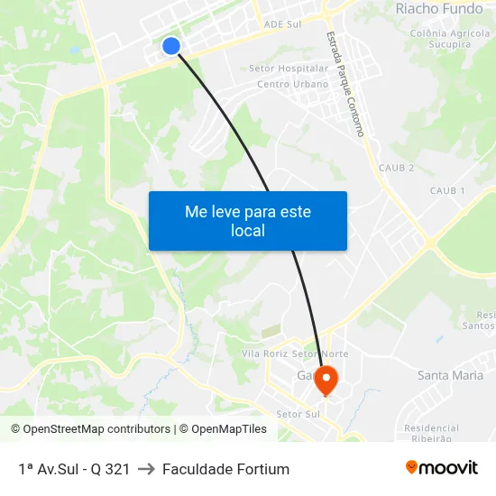 1ª Av.Sul - Q 321 to Faculdade Fortium map