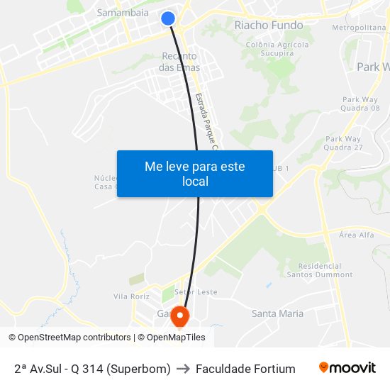 2ª Av.Sul - Q 314 (Superbom) to Faculdade Fortium map