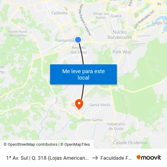 1ª Av. Sul | Q. 318 (Lojas Americanas / Primor) to Faculdade Fortium map