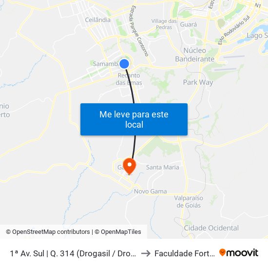 1ª Av. Sul | Q. 314 (Drogasil / Drogafuji) to Faculdade Fortium map