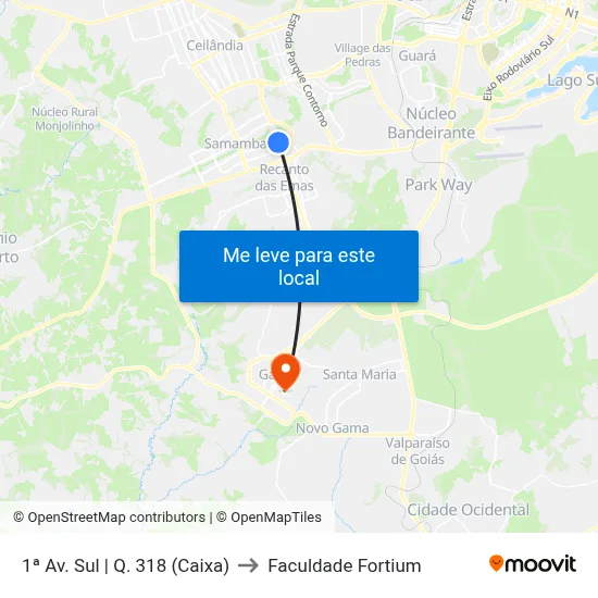 1ª Av. Sul | Q. 318 (Caixa) to Faculdade Fortium map