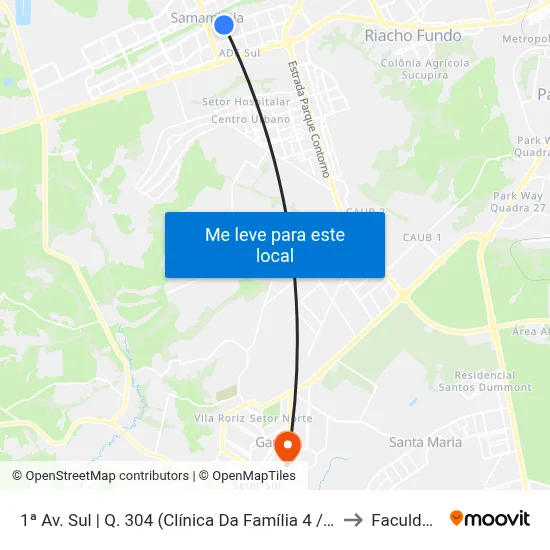 1ª Av. Sul | Q. 304 (Clínica Da Família 4 / Brb / Lojas Americanas / Colégio Anchieta) to Faculdade Fortium map