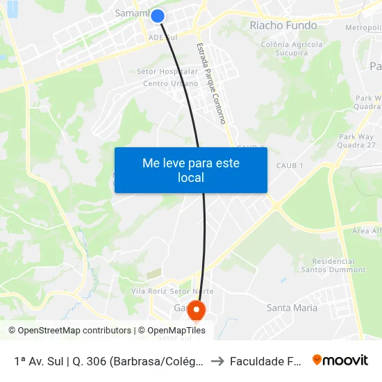 1ª Av. Sul | Q. 306 (Barbrasa/Colégio Biângulo) to Faculdade Fortium map