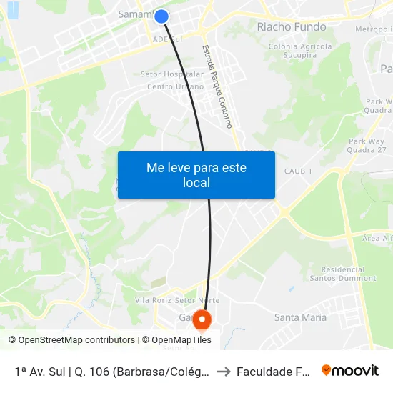 1ª Av. Sul | Q. 106 (Barbrasa/Colégio Biângulo) to Faculdade Fortium map