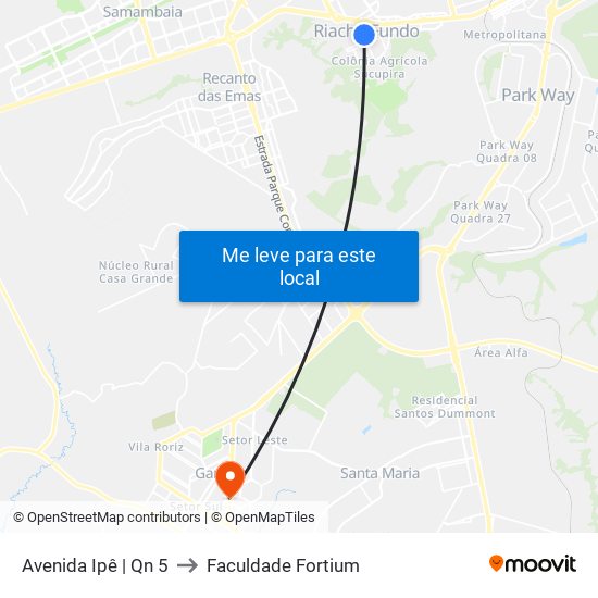 Avenida Ipê | Qn 5 to Faculdade Fortium map