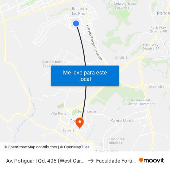 Av. Potiguar | Qd. 405 (West Carnes) to Faculdade Fortium map