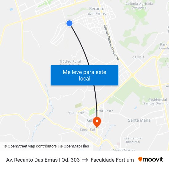 Av. Recanto Das Emas | Qd. 303 to Faculdade Fortium map