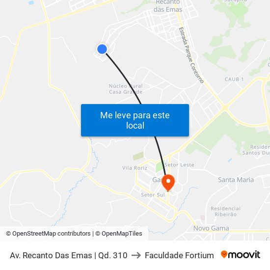 Av. Recanto Das Emas | Qd. 310 to Faculdade Fortium map