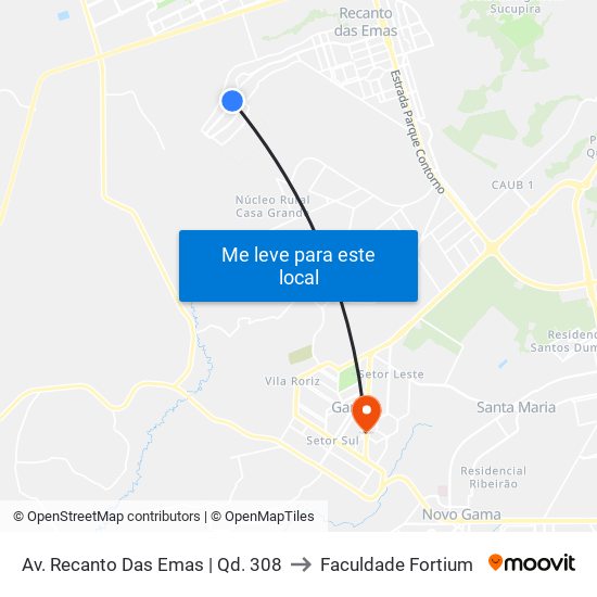 Av. Recanto Das Emas | Qd. 308 to Faculdade Fortium map