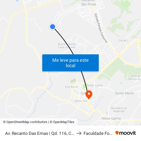 Av. Recanto Das Emas | Qd. 116, Conjunto 6 to Faculdade Fortium map