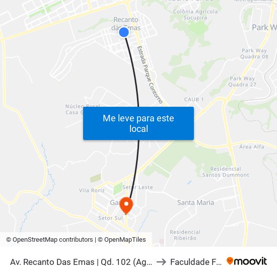 Av. Recanto Das Emas | Qd. 102 (Agittus Calçados) to Faculdade Fortium map