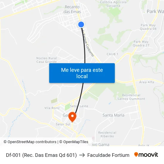 Df-001 (Rec. Das Emas Qd 601) to Faculdade Fortium map