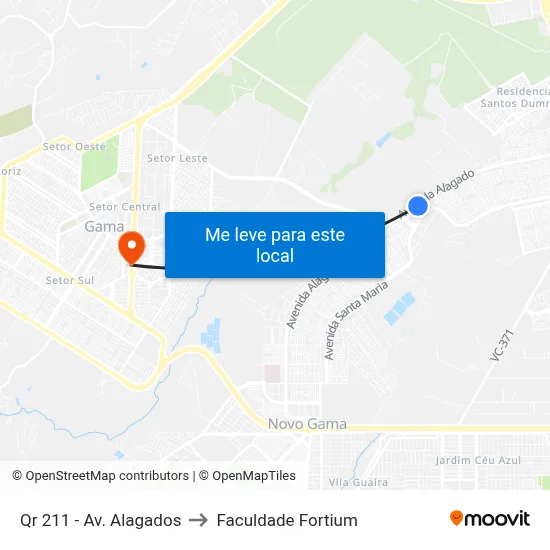 Qr 211 - Av. Alagados to Faculdade Fortium map