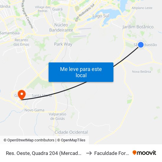 Res. Oeste, Quadra 204 (Mercado União) to Faculdade Fortium map