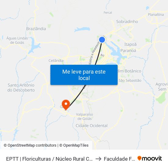 EPTT | Floriculturas / Núcleo Rural Córrego do Torto to Faculdade Fortium map