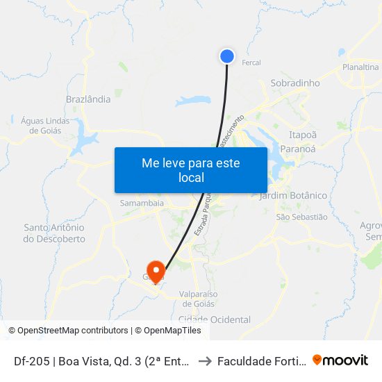 Df-205 | Boa Vista, Qd. 3 (2ª Entrada) to Faculdade Fortium map
