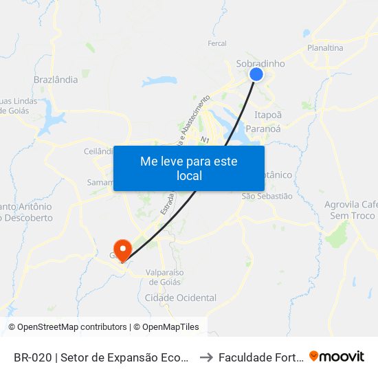 BR-020 | Setor de Expansão Econômica to Faculdade Fortium map