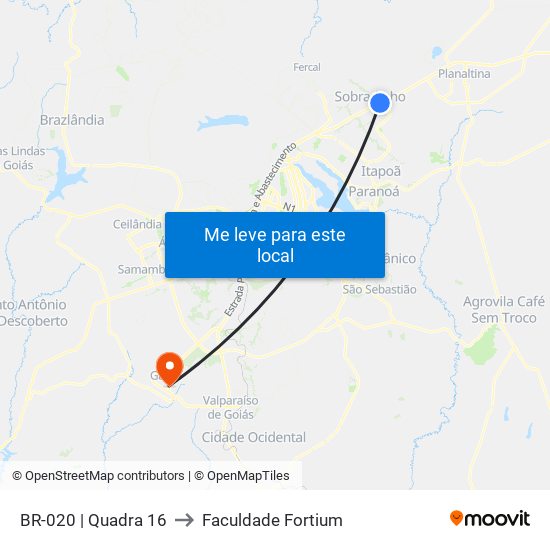 BR-020 | Quadra 16 to Faculdade Fortium map