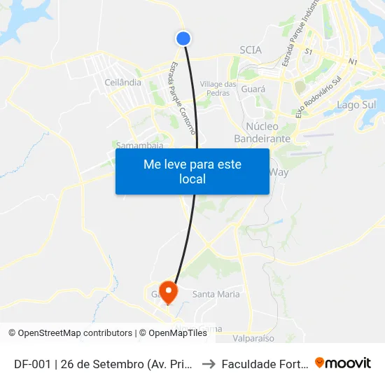 DF-001 | 26 de Setembro (Av. Principal) to Faculdade Fortium map