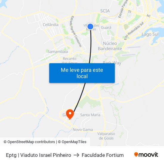 Eptg | Viaduto Israel Pinheiro to Faculdade Fortium map