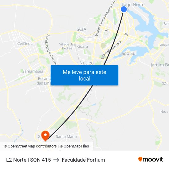 L2 Norte | SQN 415 to Faculdade Fortium map