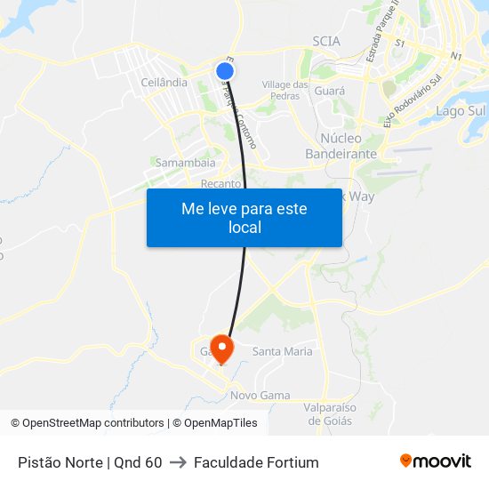 Pistão Norte | Qnd 60 to Faculdade Fortium map