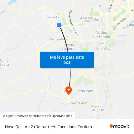 Nova Qnl - Ae 2 (Detran) to Faculdade Fortium map