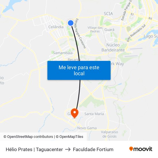 Hélio Prates | Taguacenter to Faculdade Fortium map