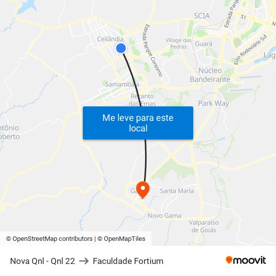 Nova Qnl - Qnl 22 to Faculdade Fortium map