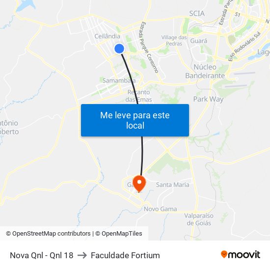 Nova Qnl - Qnl 18 to Faculdade Fortium map