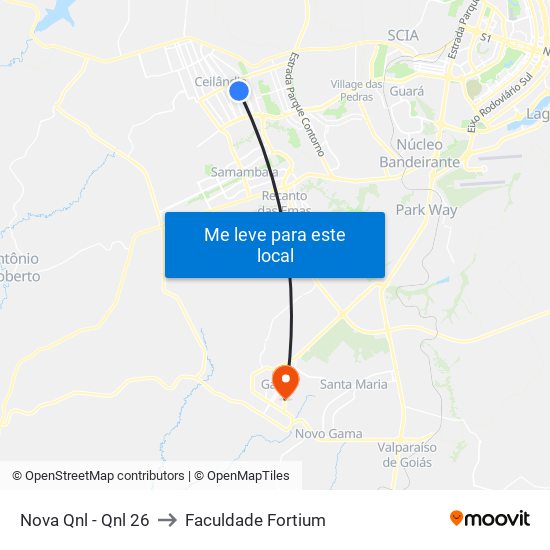 Nova Qnl - Qnl 26 to Faculdade Fortium map