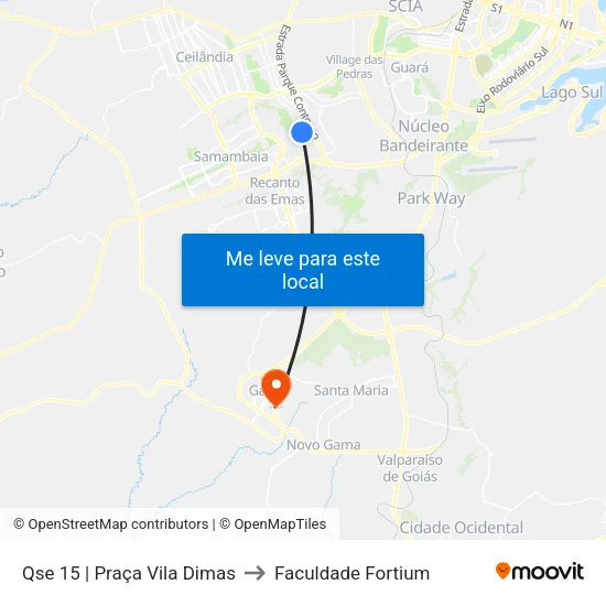 Qse 15 | Praça Vila Dimas to Faculdade Fortium map