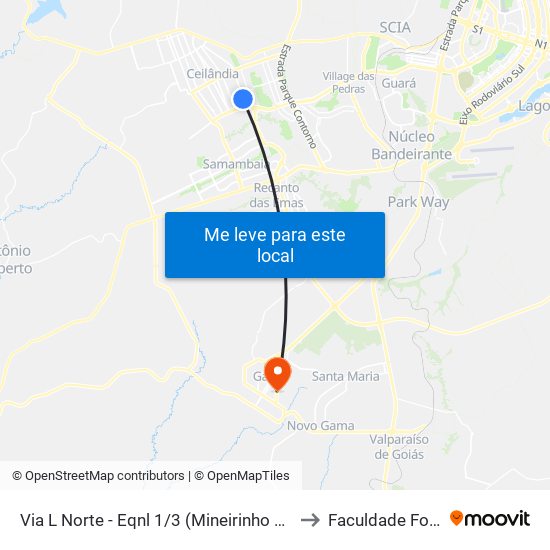 Via L Norte - Eqnl 1/3 (Mineirinho Chopperia) to Faculdade Fortium map