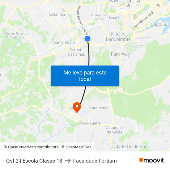 Qsf 2 | Escola Classe 13 to Faculdade Fortium map