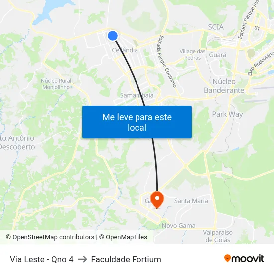 Via Leste - Qno 4 to Faculdade Fortium map