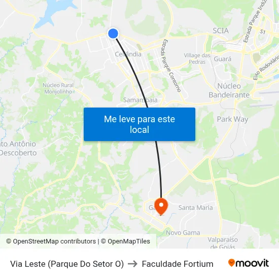 Via Leste (Parque Do Setor O) to Faculdade Fortium map