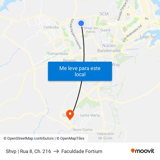 Shvp | Rua 8, Ch. 216 to Faculdade Fortium map