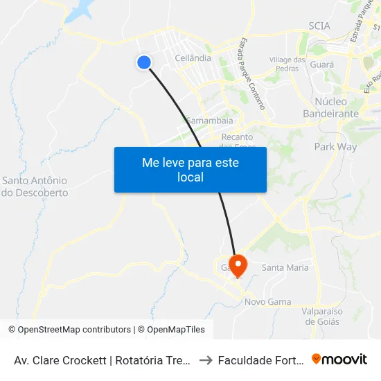 Av. Clare Crockett | Rotatória TremBão to Faculdade Fortium map