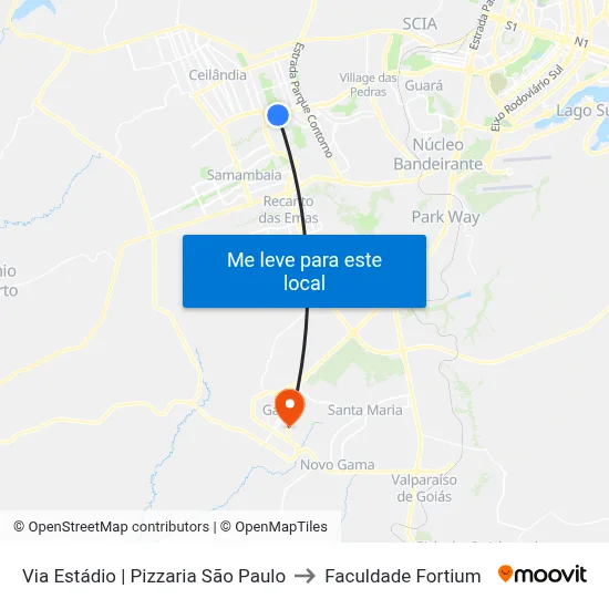 Via Estádio | Pizzaria São Paulo to Faculdade Fortium map